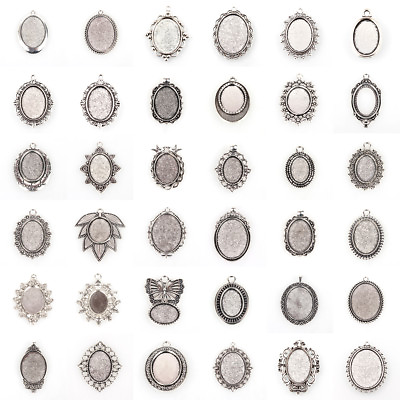 10pcs Antique Silver DIY Alloy Oval Tray Pendants Blank Bezel Cabochon Settings $6.39
