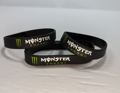 #ad Lot Of 3 Monster Energy Official Collectible Wristband Rubber Band Wrist Black $8.99