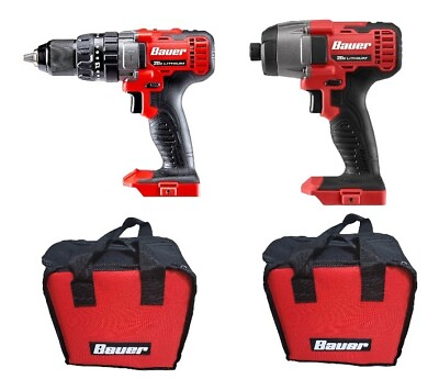 #ad BAUER Bundle 20V Hammer Drill Driver amp; Hex Compact Tool Only $59.99