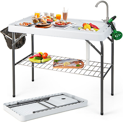 #ad Portable Folding Fish Cleaning Table Camping Table w Faucet Hose Grid Rack $99.99