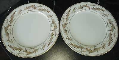 #ad #ad 2 Noritake Granville 5607 8.25quot; Salad Plates Taupe Blue Yellow Leaves Gold 1955 $9.95