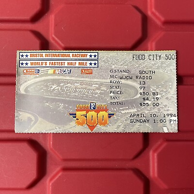 #ad #ad Food City 500 Bristol International Speedway Ticket Stub EARNHARDT WIN Vtg 1994 $20.00