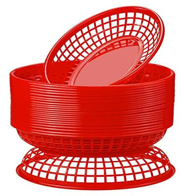 #ad 24 Pack Fast Food Baskets Plastic Fast Food Restaurant Baskets Bread Fry Red $18.65