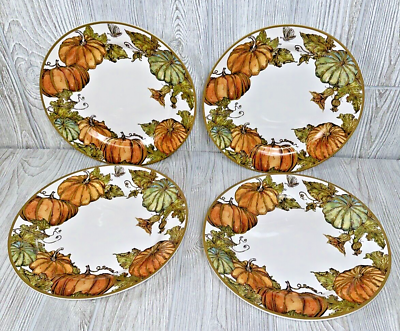 #ad Pottery Barn Heritage Pumpkin 10 5 8quot; Dinner Plates Set Of 4 Gold Trim Disc. $128.95