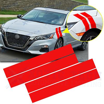 #ad #ad 2x Red Stripes Graphics Decal Hood Sticker DIY Car Sticker Decoration For Nissan $12.95
