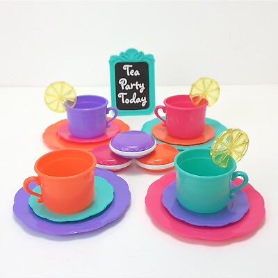 #ad Play Food Tea Party Set Sign Cups Plates Macarons Lemon Slices Toy Lot Pretend $15.09