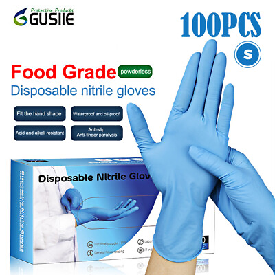 #ad 100pcs Blue Flexible Nitrile Gloves Mechanical Chemical Food Disposable Gloves $20.29
