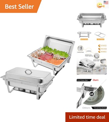 #ad 8 Qt 2 Pack Full Size Stainless Steel Chafing Dishes Buffet Set Silver Recta... $105.99