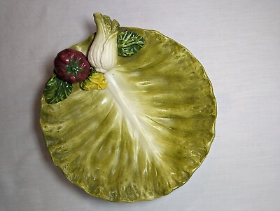 #ad Italy VTG Walter Hatches Pottery Majolica 9.5 Lettuce Cabbage Plate Celery Salad $12.95