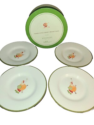 #ad Pottery Barn Kids Thanksgiving Plate Set Of 4 W Original Box 7quot; *NEW* $35.99