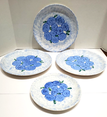 #ad Gaetano USA Pottery Plates Blue Flowers 3 Dinner Plates 1 Salad Plate Set of 4 $24.97