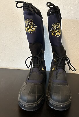 #ad Vintage Arctic Cat Snowmobile Boots Wool Inserts Men 12 Blue Black Embroidered $56.99