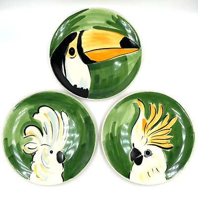 #ad #ad Pottery Barn Parrot Plate Dessert Salad Set 3 Retired 7” Green Tropical Birds $25.00