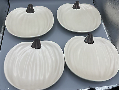 #ad #ad Pottery Barn White Pumpkin Plates Barbara Eigen Set of 4 Plates Thanksgiving $39.99