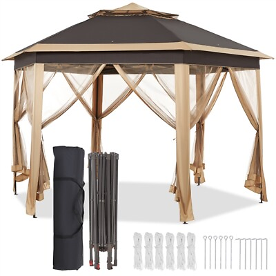 13#x27; x 13#x27; Double Roof Outdoor Patio Gazebo Pop Up Canopy Tent with Mesh Netting $59.99