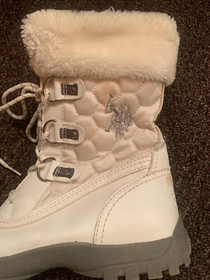 #ad #ad Polo Assn Boots Women 7.5 M Artic Snow Winter Shearling White Leather Lace Up US $47.00