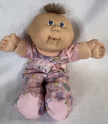 #ad Vintage Cabbage Patch Kids Baby Doll Blue Eyes 1986 Pacifier Mouth Pink Outfit $12.00