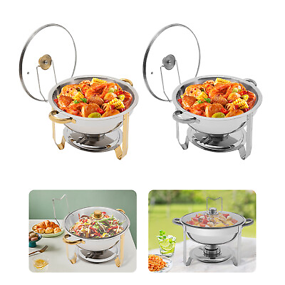 Round Chafer Chafing Dish 5.28qt 2L Bain Marie Buffet Food Warmers Silver Gold $49.01
