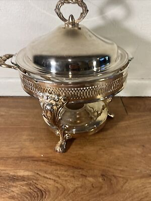 #ad Vintage Anchor Hocking Fire King Chafing Dish Silver Plate Large 10” $11.97