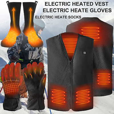 Women Men Heated Vest USB Charging Electric Warmer Jacket Sock Gloves Washable $16.99