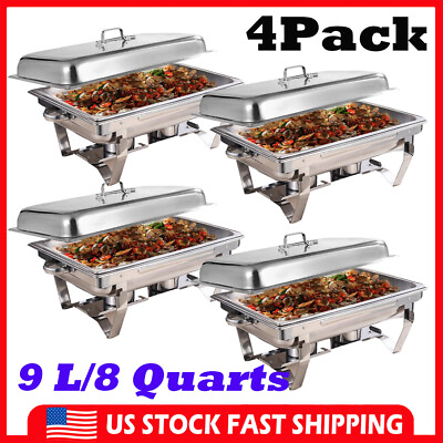 4 PACK CATERING STAINLESS STEEL CHAFER CHAFING DISH SETS 8 QT FULL SIZE BUFFET $130.19