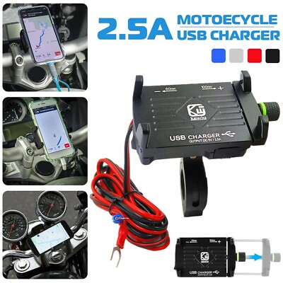 #ad Motorcycle Cell Phone Handlebar Mount Holder USB Charger with Switch Universal $12.82