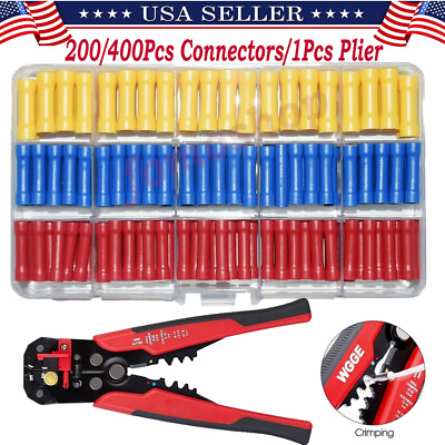 400 200PCS Insulated Electrical Straight Butt Wire Terminal Crimp Connectors Kit $31.99