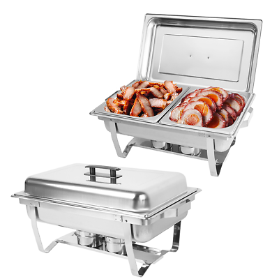 #ad 2x 8QT Chafing Dish Food Warmer Stainless Steel Buffet Chafer W 2 half Food Pan $99.00