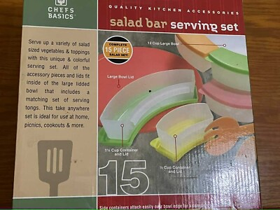 #ad Chef Basics 15 Piece Salad Bar Serving Set With Convenient Storage $15.00