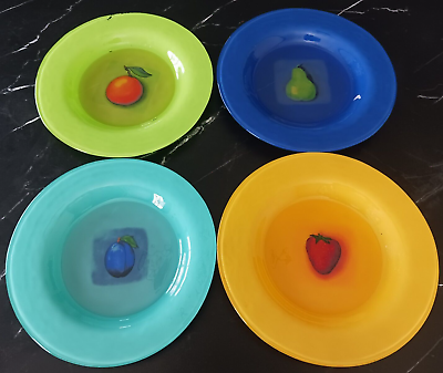 #ad 4 Dibbern DBN2 8.25quot; Glass Salad Plates Fruit Multi Colors Germany Orig Labels $24.95