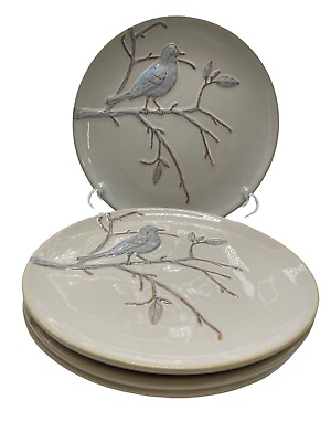 #ad #ad Set of 4 Pottery Barn Aviary Bird Branch 9quot; Decorative Dinner Plate Embossed $49.99