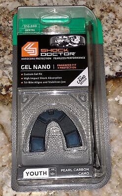 SHOCK DOCTOR Gel Nano Pearl Carbon Camo Mouth Guard NEW Size Youth Age 10 $14.86