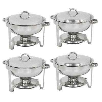 #ad New Chafer 4 Pack Round Chafing Dish Sets 5 QT Dinner Serving Stainless Steel $100.59