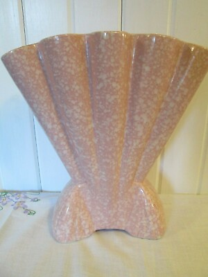 Lge MCM Pink Brush McCoy Mottled Vase USA 12 1 4quot; Tall Pottery 11quot; Wide $32.96
