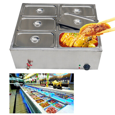 #ad Food Warmer Buffet Electric Server 6 Tray Large Bain Marie Stainless Steel New $172.57