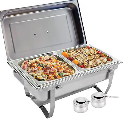 #ad Sterno Foldable Frame Stainless Steel Chafing Dish Buffet Set 8 Quart Silver $92.18