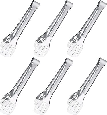 #ad 6PCS Serving Tongs 7Inch Buffet tongs Stainless Steel Food Tong Small Serving $18.99