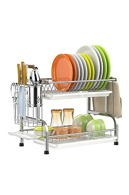 #ad Dish Drying Rack GSlife 2 Tier 304 Stainless Steel Dish Rack with Utensil $43.99