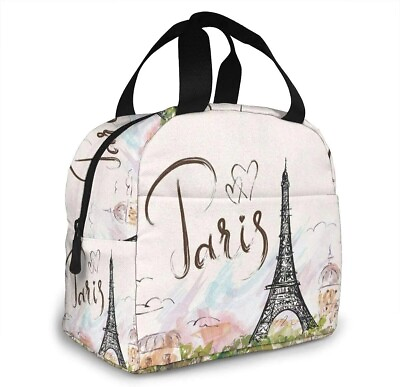 Men Women Eiffel Tower Paris Insulated Reusable Outdoor Travel Lunch Food Bag $24.99
