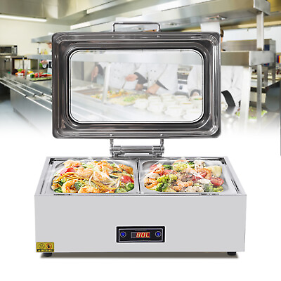 2 Grids Food Countertop Warmer Stainless Steel Buffet Server Chafing Dish 500 W $180.39