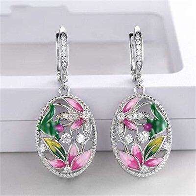 Flower 925 Silver Drop Earrings Gifts Pretty Women Cubic Zirconia Jewelry C $3.84