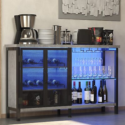 LED Wine Bar Cabinet for Liquor and Glass with Wine Rack Buffet Storage Cabinet $169.99