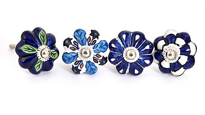Ceramic Door Knobs for Drawers Multicolor Blue Pottery for Cabinets Pack of 4 $26.00