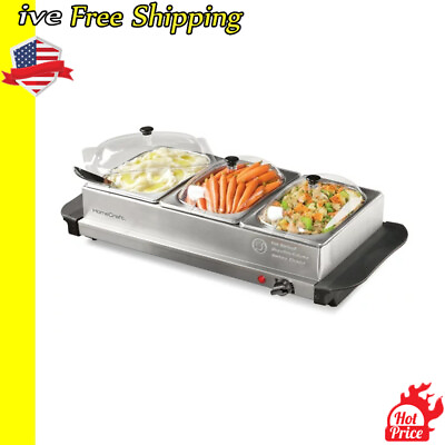 #ad Electric Buffet Server amp; Warming Tray Food Warmer 3 Station 1.5Qt Commercial $35.09