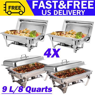 #ad 4 Pack Catering Stainless Steel Chafer Chafing Dish Sets 9 QT Full Size Buffet $106.39
