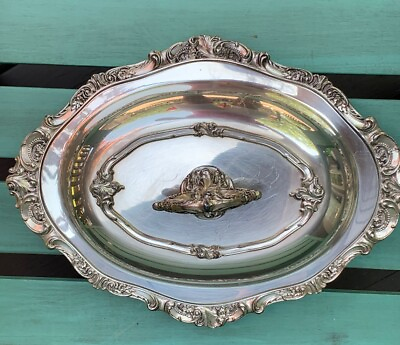 WALLACE BAROQUE SILVERPLATE 13 1 2 OVAL COVERED DIVIDED VEGETABLE DISH with LID $109.99
