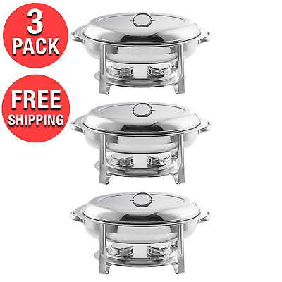 #ad 3 Pack 6 Qt. Oval 2 3 Size Stainless Steel Chrome Accent Chafer Chafing Dish $186.86