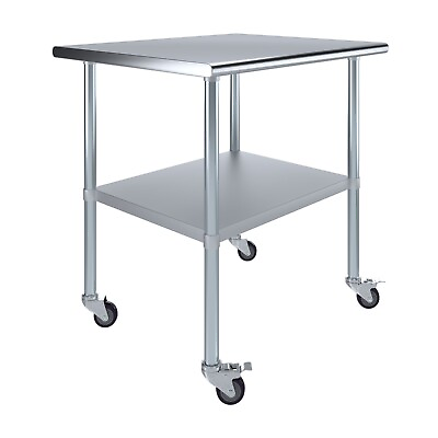 #ad 30 in. x 36 in. Stainless Steel Work Table with Wheels Metal Mobile Food Prep $244.95