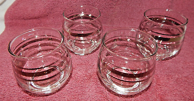 #ad Four 4 Vintage Mid Century Roly Poly Bar Beverage Glasses Silver Band Stripes $19.99