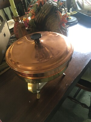 #ad Vintage Copper amp; Brass Chaffing Dish food warmer Mid Century 10 INCHES WIDE $15.75